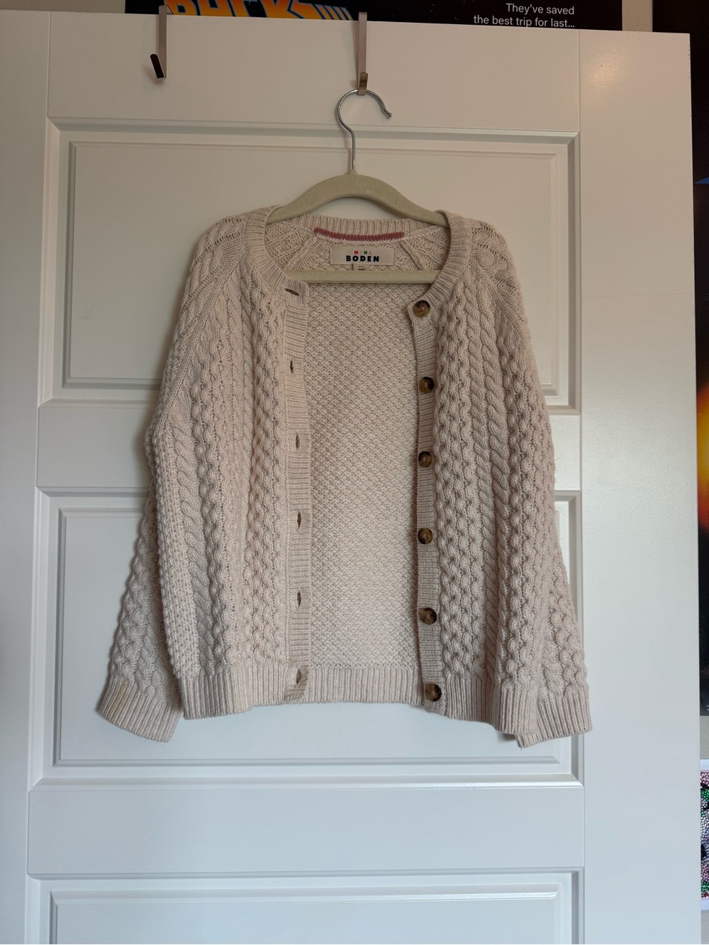 Mini Boden Cream Cable-Knit Button Cardigan Sweater
